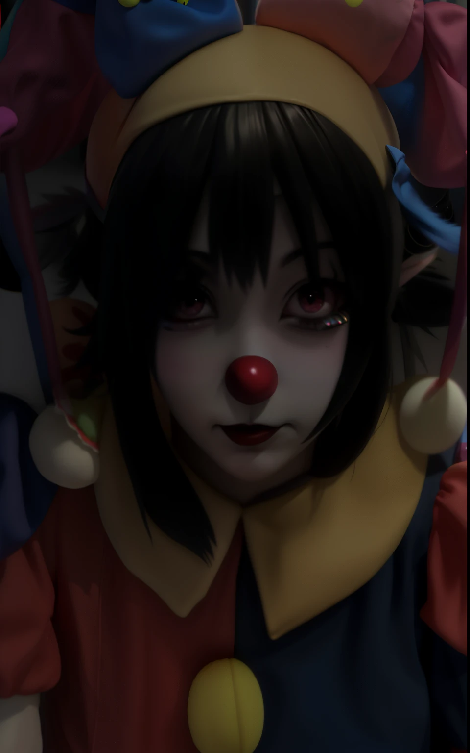 araffe dressed in a clown costume posing for a picture, cutecore clowncore, y 2 k cutecore clowncore, clown girl, creepy clown girl, muffet from undertale, chiaki nanami from danganronpa, akane owari danganronpa, ayaka cosplay, took on ipad, goth clown girl