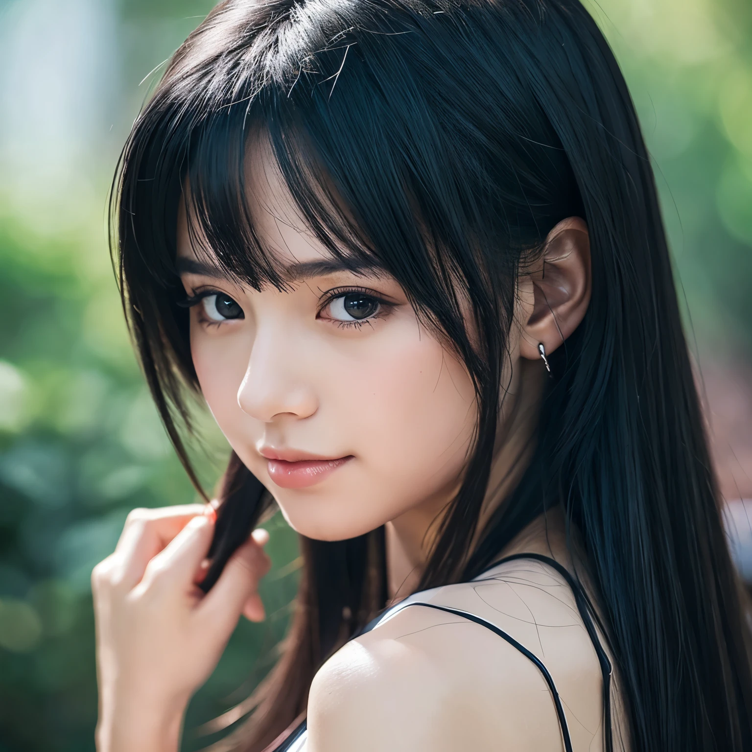 Portrait of a beautiful woman in great detail,Perfect Femin Face,black hair,Anime Touch,