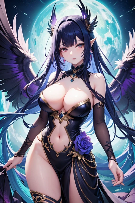 In a mesmerizingly vibrant digital anime, a spellbinding harpy captures attention with her eccentric allure. The main subject of the image is a half-bird, half-human creature with neon-colored feathers, long flowing hair, and piercing golden eyes. The image is a carefully crafted digital painting, showcasing intricate details and rich textures. The harpy's wings are adorned with intricate patterns, shimmering in shades of iridescent blues and purples. Her feathers, both decaying and full of life, possess a hypnotic effect as they gracefully cascade down her body. The harpy's enchanting charm is enhanced by the digital medium, allowing for intricate rendering and dynamic poses. This high-quality image immerses the viewers into a fantastical world, inviting them to explore the mysterious allure of the harpy.