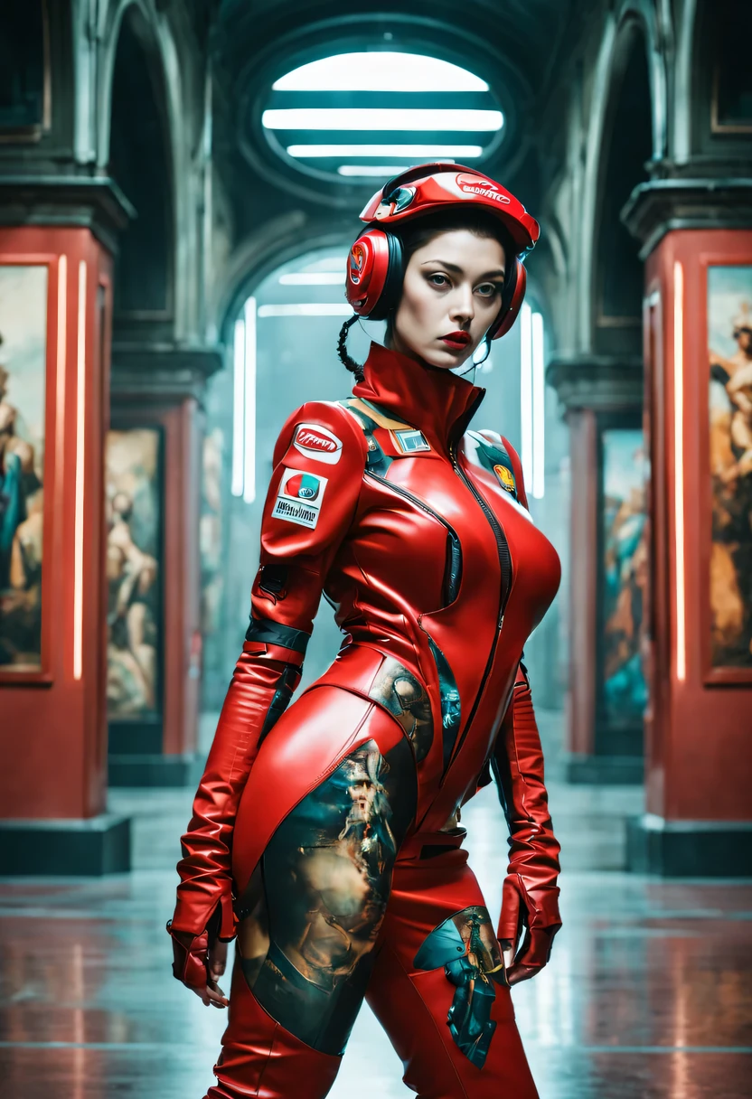 weird fashion, fashion photography , inspired by classical paintings and cyberpunk ,ducati