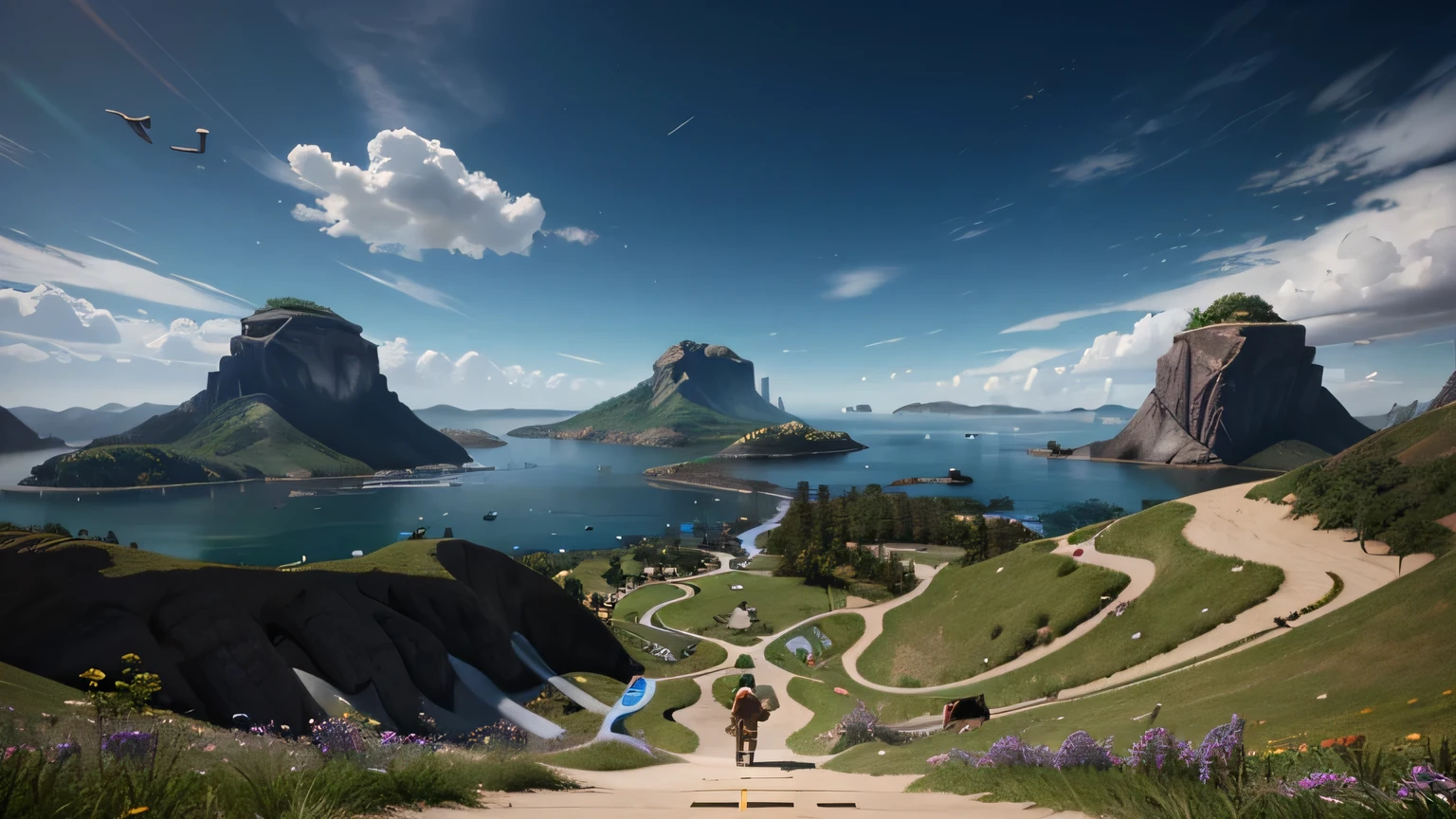 Visual Prompt: Design avatars exploring diverse virtual landscapes within a metaverse. Showcase scenes inspired by popular virtual worlds, incorporating elements from games like Roblox and environments found in Decentraland.