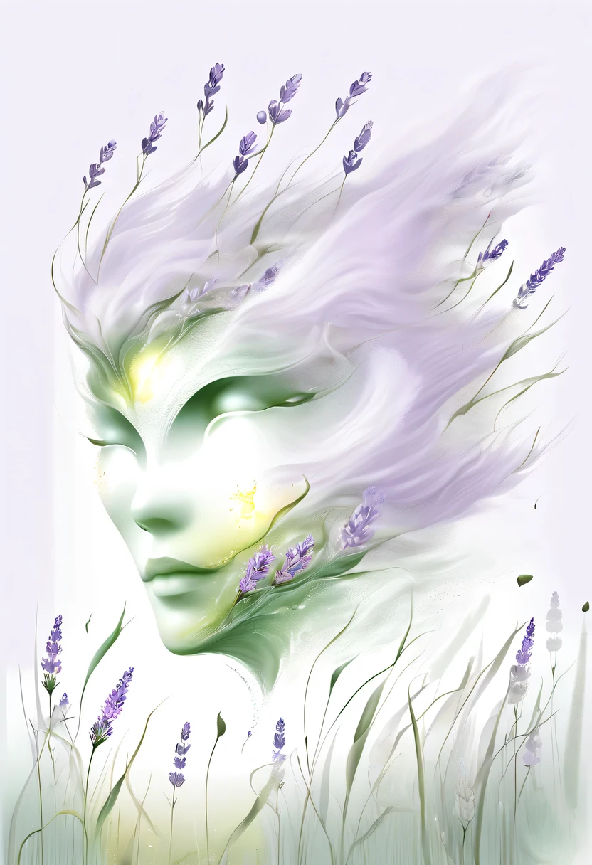 柔和色调，淡雅风格，舒适宁静，自然，温馨舒适，花园，This watercolor flower painting shows an elegant and fresh visual effect。Fields of wildflowers and lavender，Forming the perfect combination of nature and romance。The screen is dominated by a white background，Highlight isolated watercolor flower。Splash technology recreates wet conditions，The atmosphere seems vague and dreamy。Unique compositions and abstract representation add to the artistic feel of the picture，Contains elements of surrealism。The overall color tone is mainly light tones，Lilac and green complement each other beautifully，Reveal high-resolution details。The ink splash effect adds a touch of agility to the picture，The pale color gives the flowers a deep and restrained beauty.。