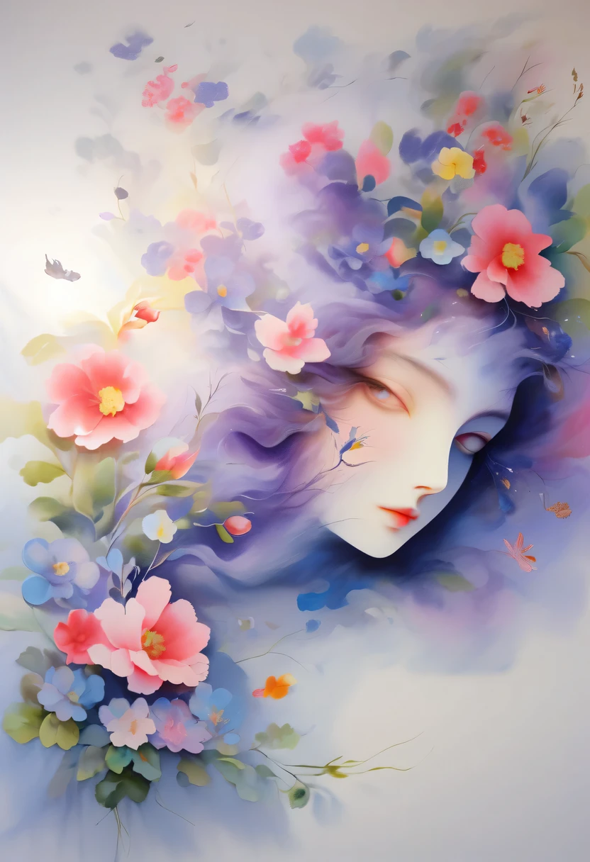 柔和色调,淡雅风格,舒适宁静,自然,温馨舒适,花园,masterpiece,basic quality,realistically,官方Art,Very detailed,masterpiece,best quality,(Very detailed的CG统一8k壁纸),(best quality),(best illustrations),(best shadow),Very detailed的图片,(8k,best quality),A girl painted a watercolor flower painting on the wall, Come to life, Art, watercolour painting style,4k