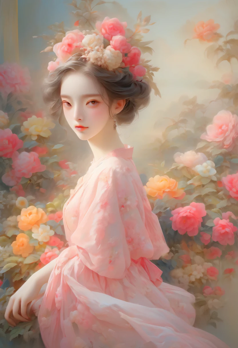 柔和色调,淡雅风格,舒适宁静,自然,温馨舒适,花园,masterpiece,basic quality,realistically,官方Art,Very detailed,masterpiece,best quality,(Very detailed的CG统一8k壁纸),(best quality),(best illustrations),(best shadow),Very detailed的图片,(8k,best quality),A girl painted a watercolor flower painting on the wall, Come to life, Art, watercolour painting style,4k