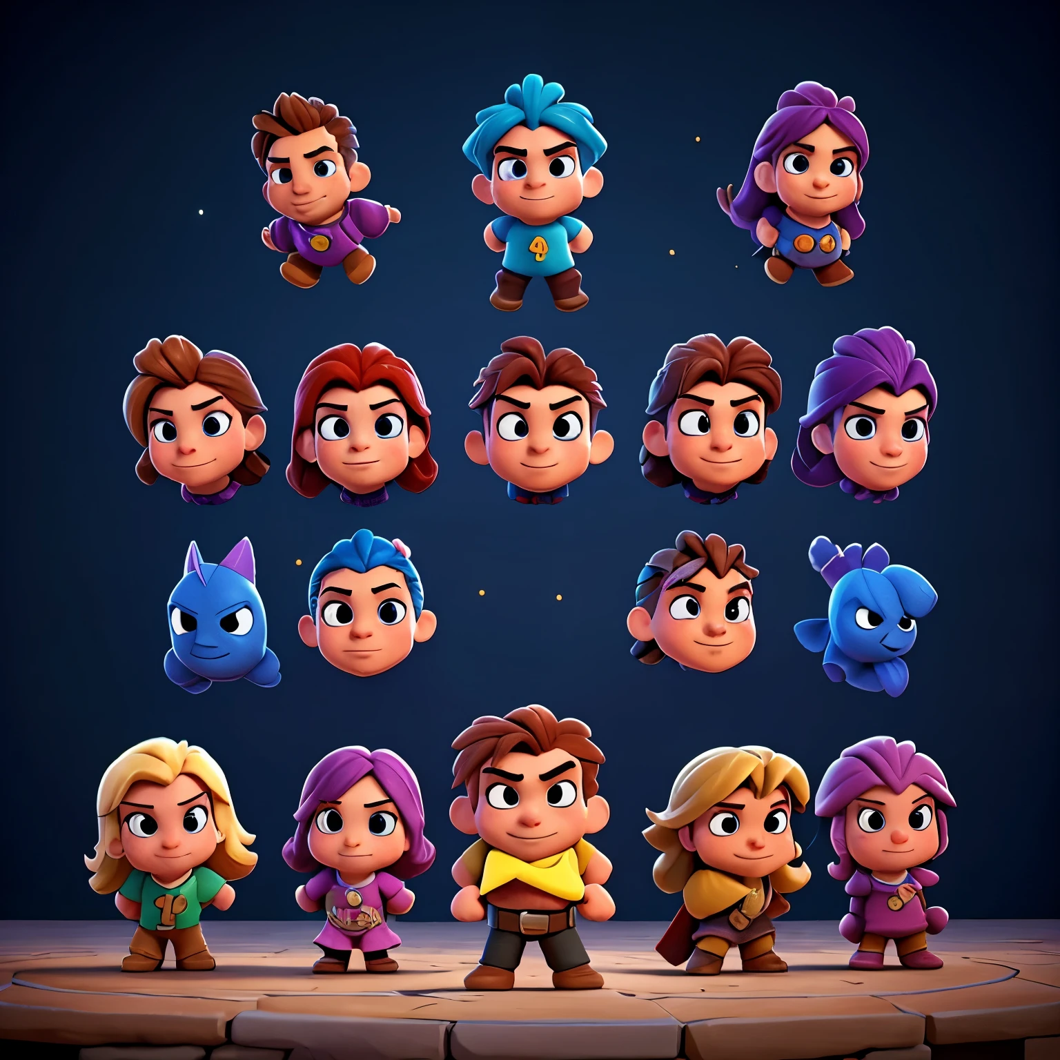 L’image reprendrait l’univers du jeu vidéo brawlstars dans un style cartoon. On doit pouvoir distinguer 4 personnages.