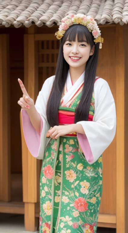 The cheerful face of the hostess, adorned with a beautiful smile, shines brightly amidst the serene atmosphere of the shrines. Dressed in a traditional Japanese outfit, her slender perfect figure is accentuated by the vibrant colors and intricate patterns of her clothing. Her legs are clad in high-quality floral Japan stockings, adding an extra touch of elegance to her ensemble. The hyper-realistic detailing of her healthy skin and perfect eyes, with their beautiful shimmering balance, perfectly complement the beauty of her upper part of the body. Japan Beauties at their finest.