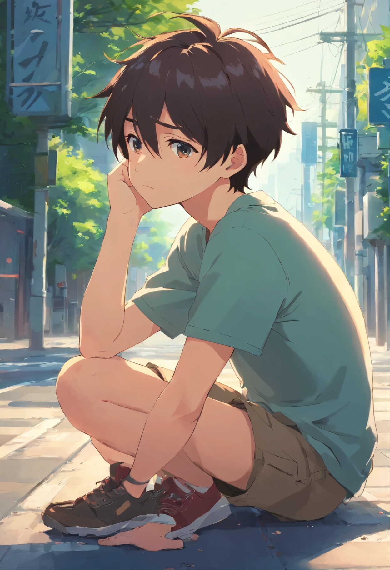 A boy is very sad, hard hit, depressed and depressed in the face of reality.