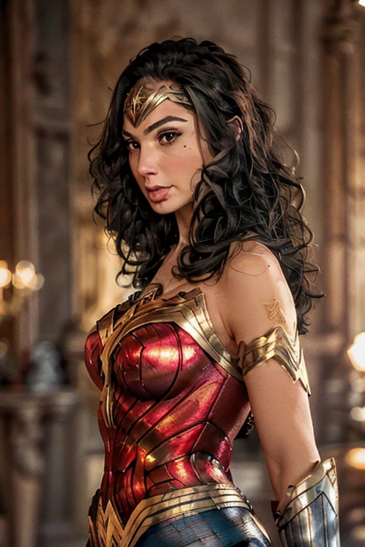 (best quality)), ((master part)), ((Realistic)), (circunstanciado, fotorrealista, ultra-detalhado, Absurdo), 1mulher Wonder Woman, cabelos longos, thin lips , olhos e rosto detalhados, vestindo fantasia de mulher-maravilha (lora:Wonder woman:1.2),
