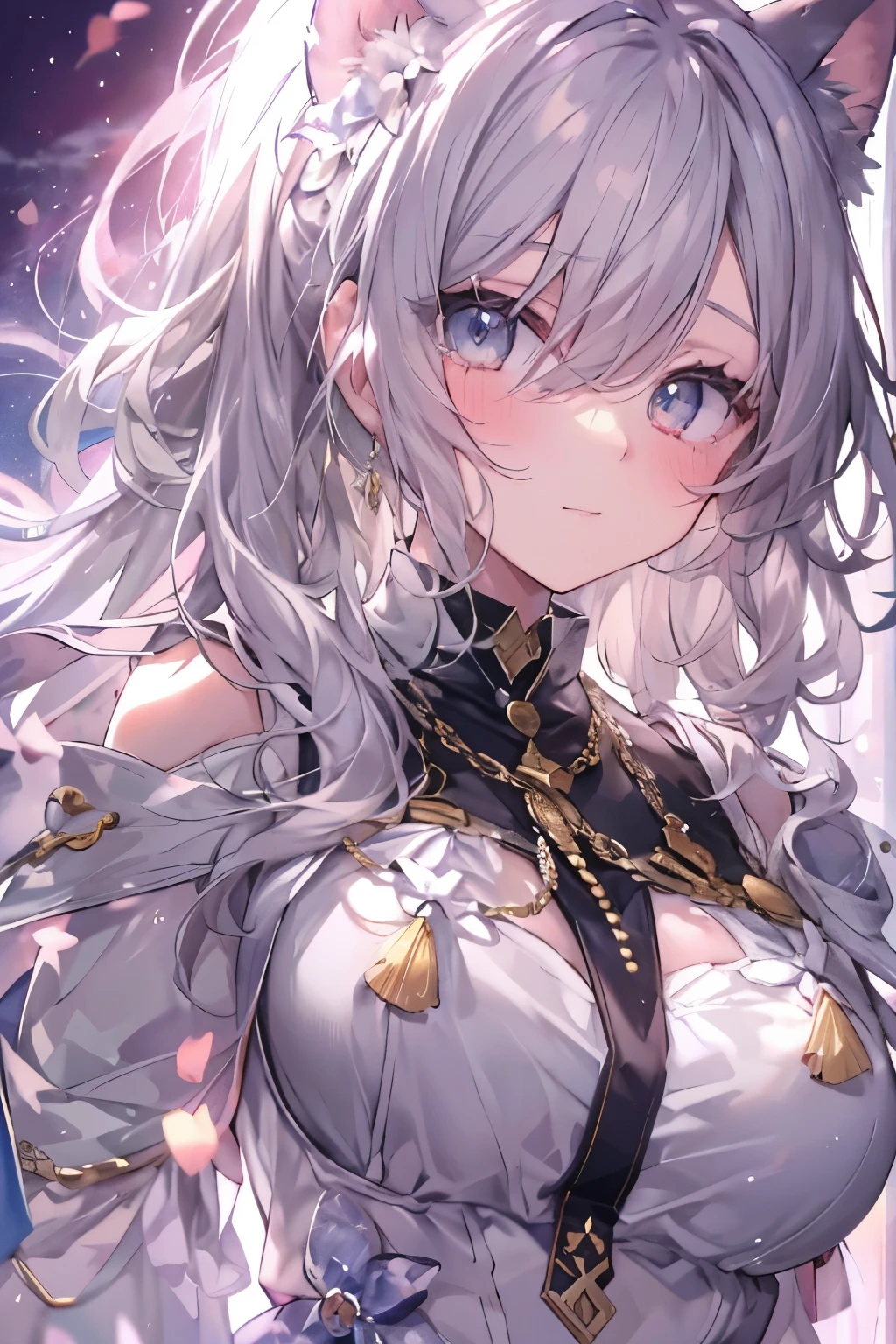 silver hair、cat collar black、eyes with sparkling flames、tits、belly button、japan town tokyo、Staring at the sky、first field view、wavy ponytail、hair on shoulders、very long hair、very thick hair、beautiful and fine eyes、golden eyes、eyes like jewels、Diamond-shaped eyes、hug your feet、detailed jewel leather collar、twin tails、sunglasses、amber eyes、beast ears、smile、embarrassing、blush、Tears、high detail、anime、romanticism、shine、silhouette、Depth of bounds written、UHD、retina、masterpiece、correct、anatomically correct、textured skin、super detail、high detail、award-winning、最high quality、high resolution、high quality、16k、cleavage