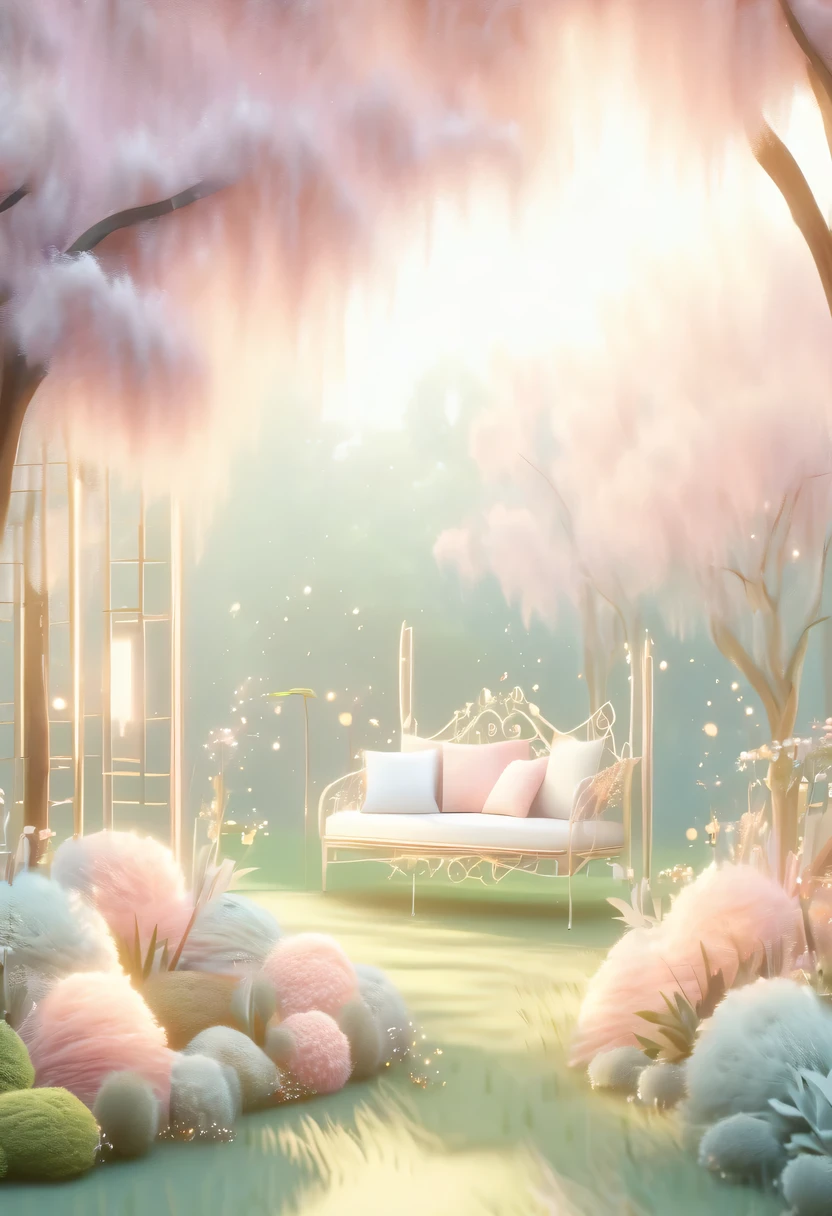 pastel tones，Light style，cozy calm，nature，warm and comfortable，garden，Beauty