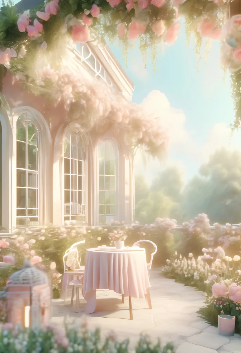 pastel tones，Light style，cozy calm，nature，warm and comfortable，garden，Beauty