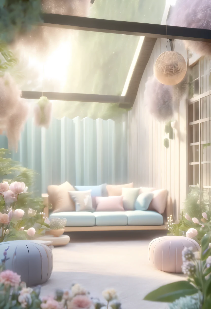 pastel tones，Light style，cozy calm，nature，warm and comfortable，garden，