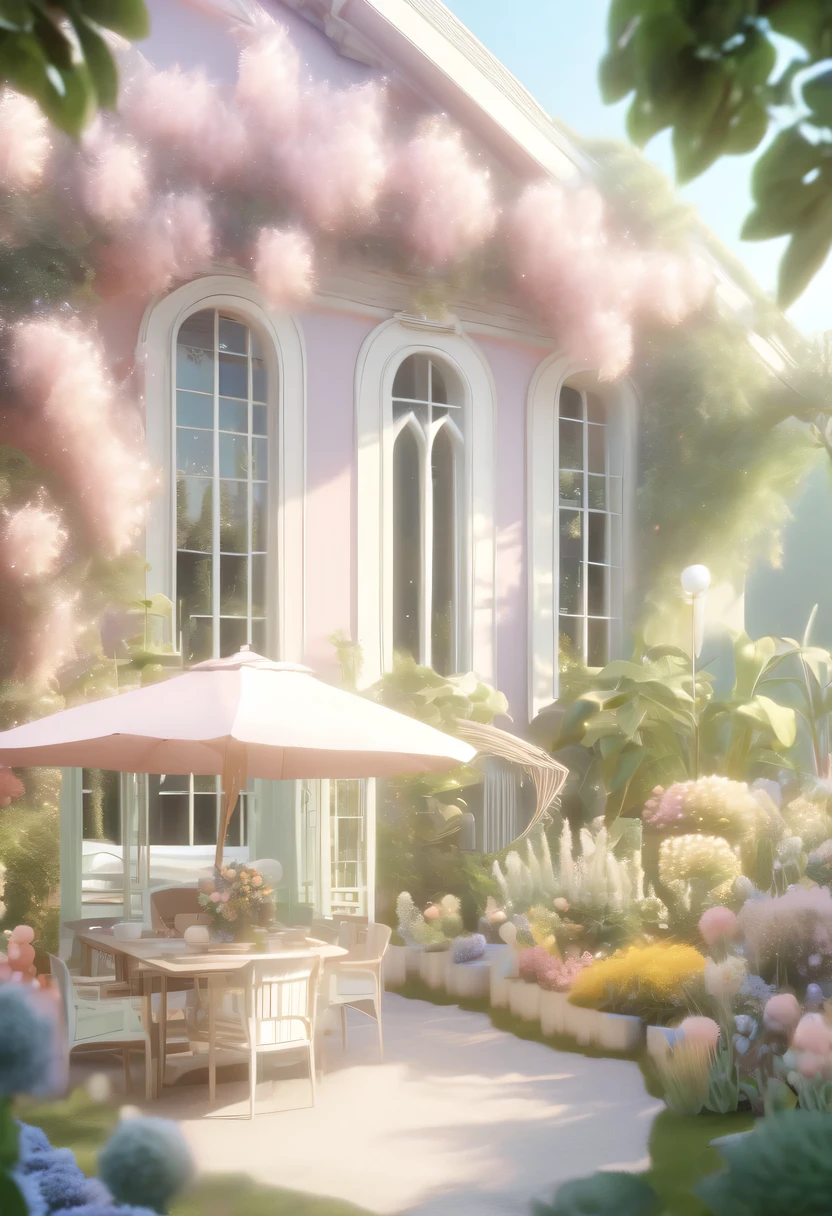 pastel tones，Light style，cozy calm，nature，warm and comfortable，garden，