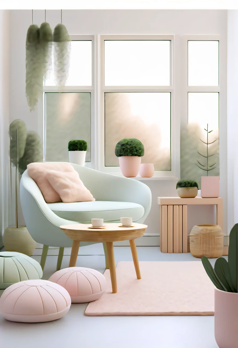 pastel tones，Light style，cozy calm，nature，warm and comfortable，garden，