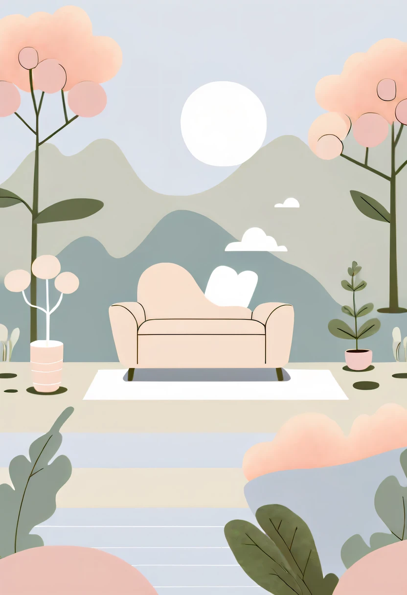 pastel tones，Light style，cozy calm，nature，warm and comfortable，garden，