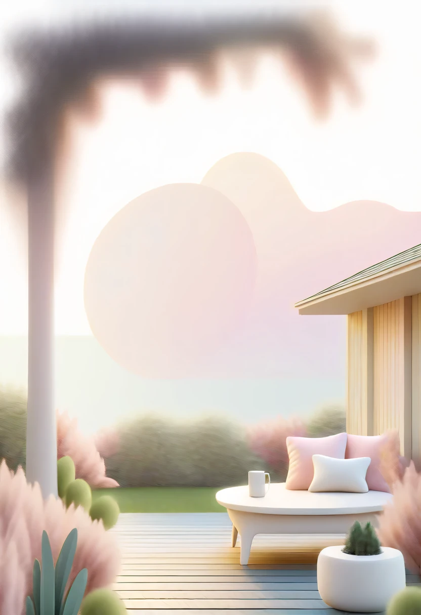 pastel tones，Light style，cozy calm，nature，warm and comfortable，garden，