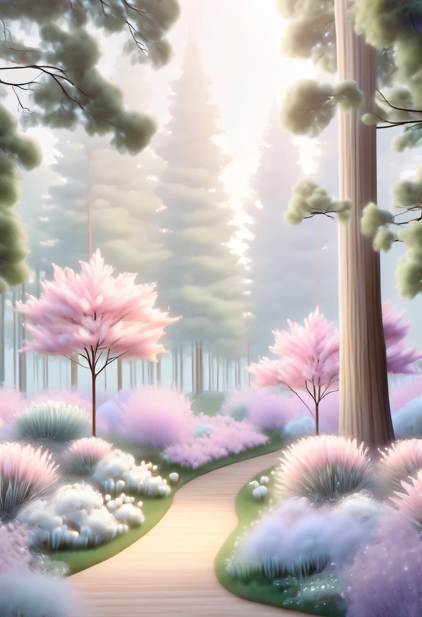 pastel tones，Light style，cozy calm，nature，warm and comfortable，garden，