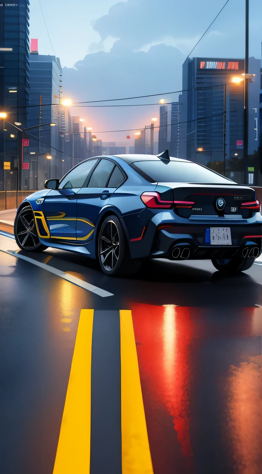 8 k imagine Cyberpunk-city, Bmw seria 4 body, Drive on the road, Side, Ultra HD, High quality, High detail, Best quality, A high resolution, 4K, Masterpiece, Complementary colors, Poster effect, kanon, Atmospheric