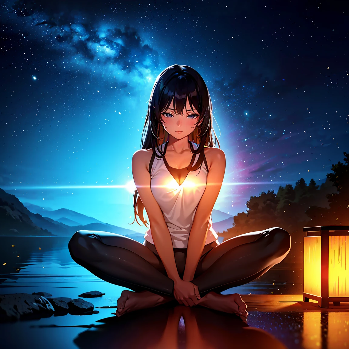 (highest quality,high resolution,(Ultra high fine mesh,4K), (ultra high resolution,8K),muste piece:1.2), (perfect anatomy,anatomically accurate), girl doing yoga, peaceful and calm background, beautiful and fine eyes, flowing long hair, fit and strong body, yogi clothes, elegant pose, yoga food, candle light room, relaxing music, soft and gentle lighting, mindfulness meditation, zen atmosphere, professional photography techniques, Bright colors, natural light