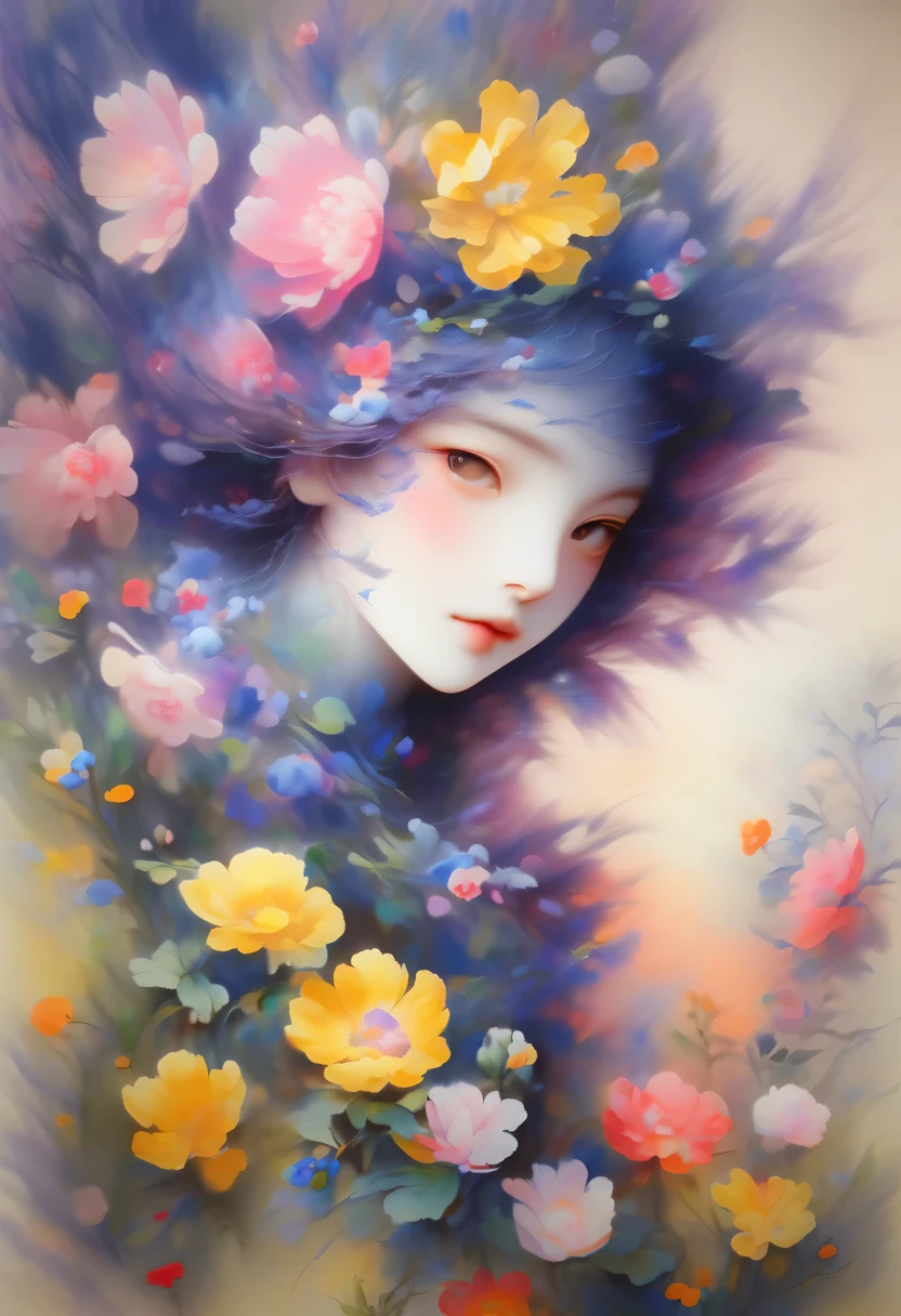 柔和色调,淡雅风格,舒适宁静,自然,温馨舒适,花园,masterpiece,basic quality,realistically,官方Art,Very detailed,masterpiece,best quality,(Very detailed的CG统一8k壁纸),(best quality),(best illustrations),(best shadow),Very detailed的图片,(8k,best quality),A girl painted a watercolor flower painting on the wall, Come to life, Art, watercolour painting style,4k