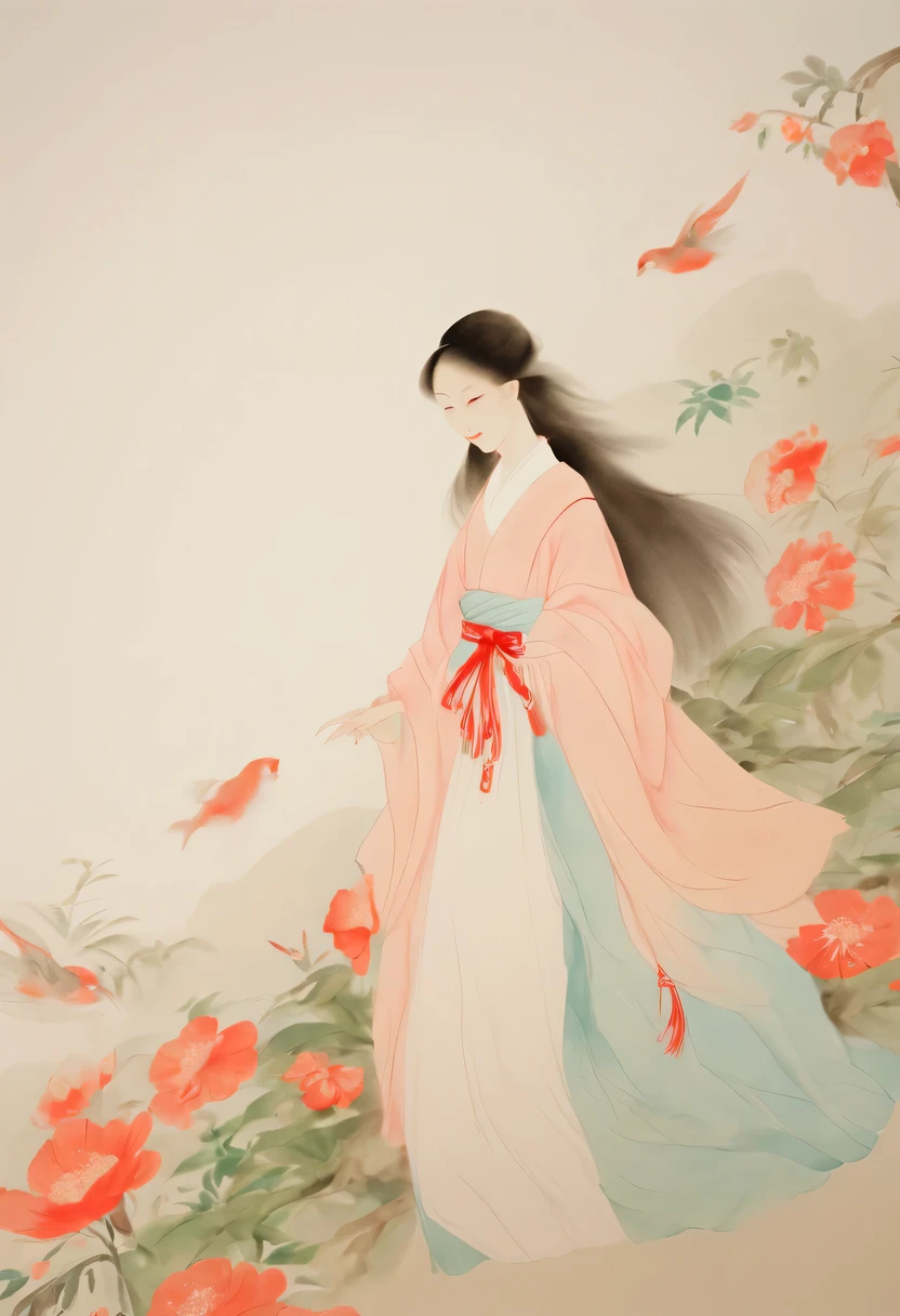 柔和色调,淡雅风格,舒适宁静,自然,温馨舒适,花园,美女,masterpiece,basic quality,realistically,官方Art,Very detailed,masterpiece,best quality,(Very detailed的CG统一8k壁纸),(best quality),(best illustrations),(best shadow),Very detailed的图片,(8k,best quality),A girl painted a watercolor flower painting on the wall, Come to life, Art, watercolour painting style,4k
