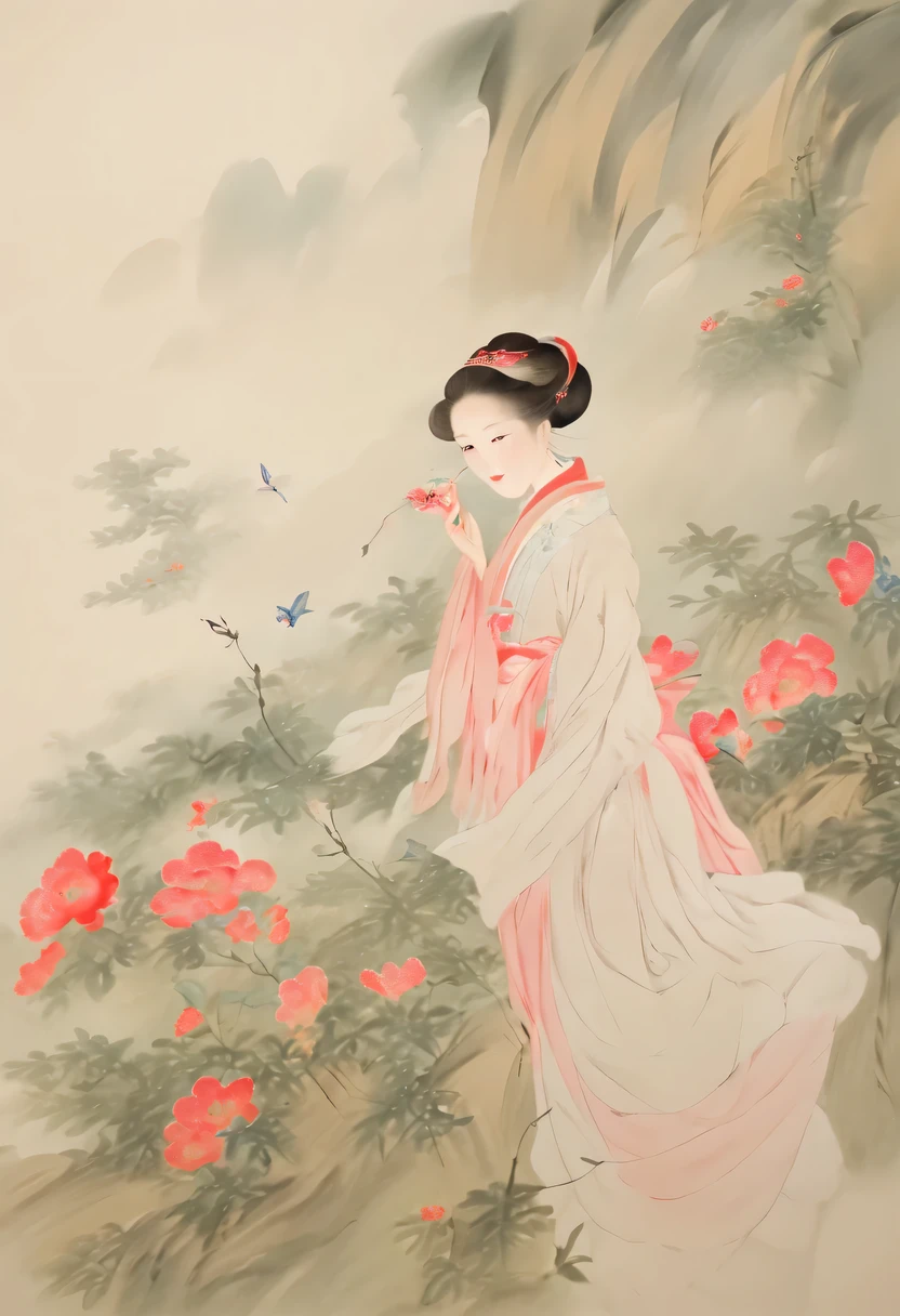 柔和色调,淡雅风格,舒适宁静,自然,温馨舒适,花园,美女,masterpiece,basic quality,realistically,官方Art,Very detailed,masterpiece,best quality,(Very detailed的CG统一8k壁纸),(best quality),(best illustrations),(best shadow),Very detailed的图片,(8k,best quality),A girl painted a watercolor flower painting on the wall, Come to life, Art, watercolour painting style,4k