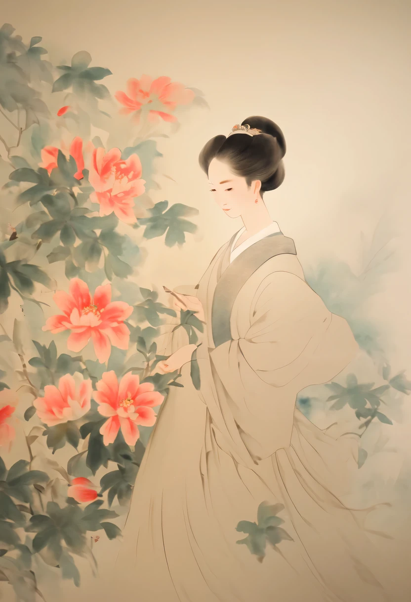 柔和色调,淡雅风格,舒适宁静,自然,温馨舒适,花园,美女,masterpiece,basic quality,realistically,官方Art,Very detailed,masterpiece,best quality,(Very detailed的CG统一8k壁纸),(best quality),(best illustrations),(best shadow),Very detailed的图片,(8k,best quality),A girl painted a watercolor flower painting on the wall, Come to life, Art, watercolour painting style,4k