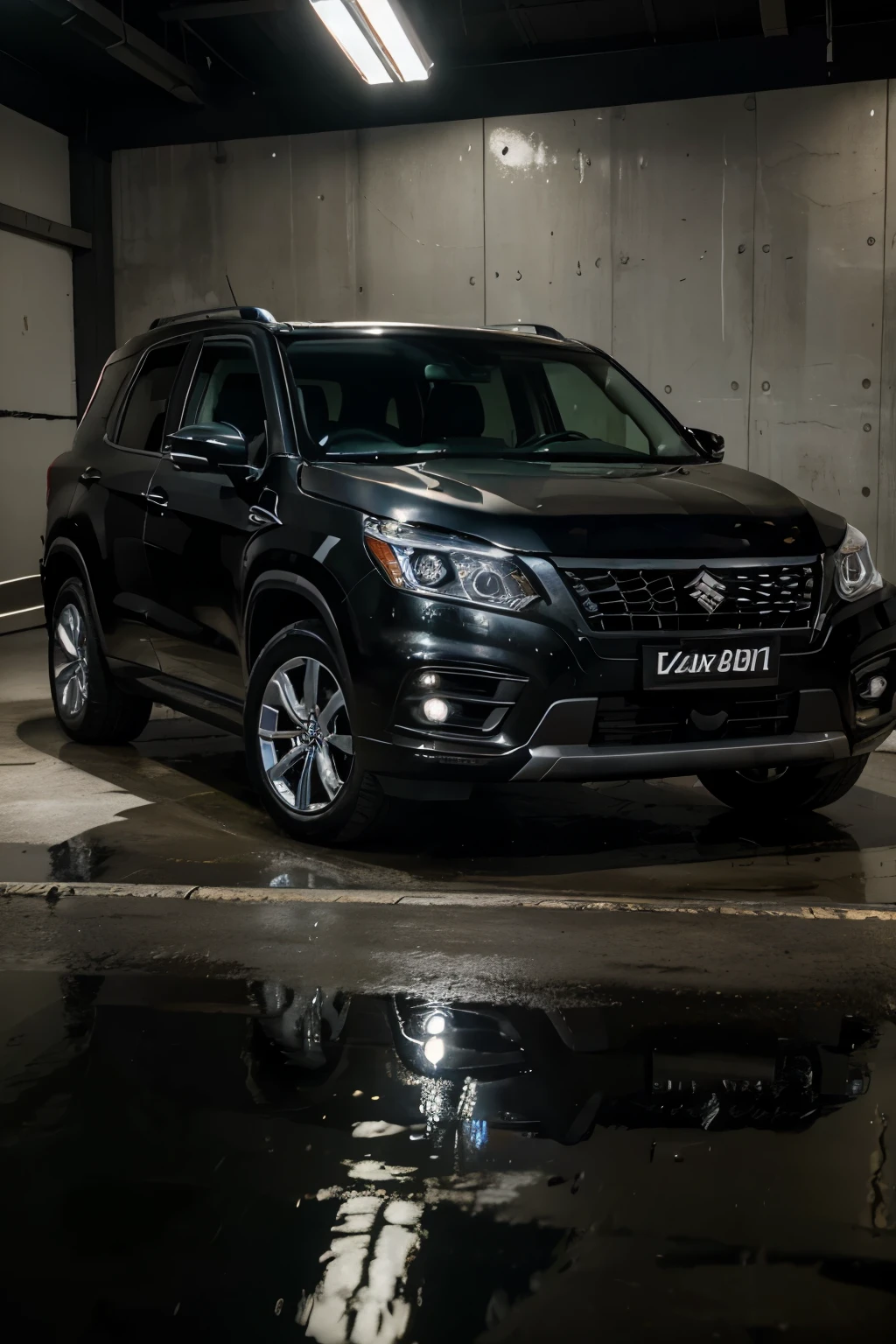 (best quality,4k,8k,highres,masterpiece:1.2),ultra-detailed,realistic:1.37,Suzuki XL7 black SUV,exterior view,shiny paint,chrome accents,sleek design,reflections on the body,crystal-clear headlights,black tinted windows,detailed wheels and rims,aggressive stance,modern SUV,high-quality rendering,professionally crafted,photorealistic,studio lighting,vivid colors.