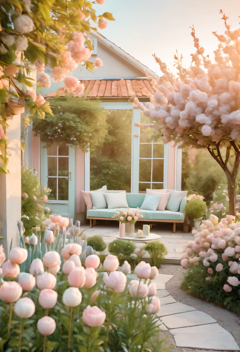 pastel tones,Light style,cozy calm,nature,warm and comfortable,garden,Beauty