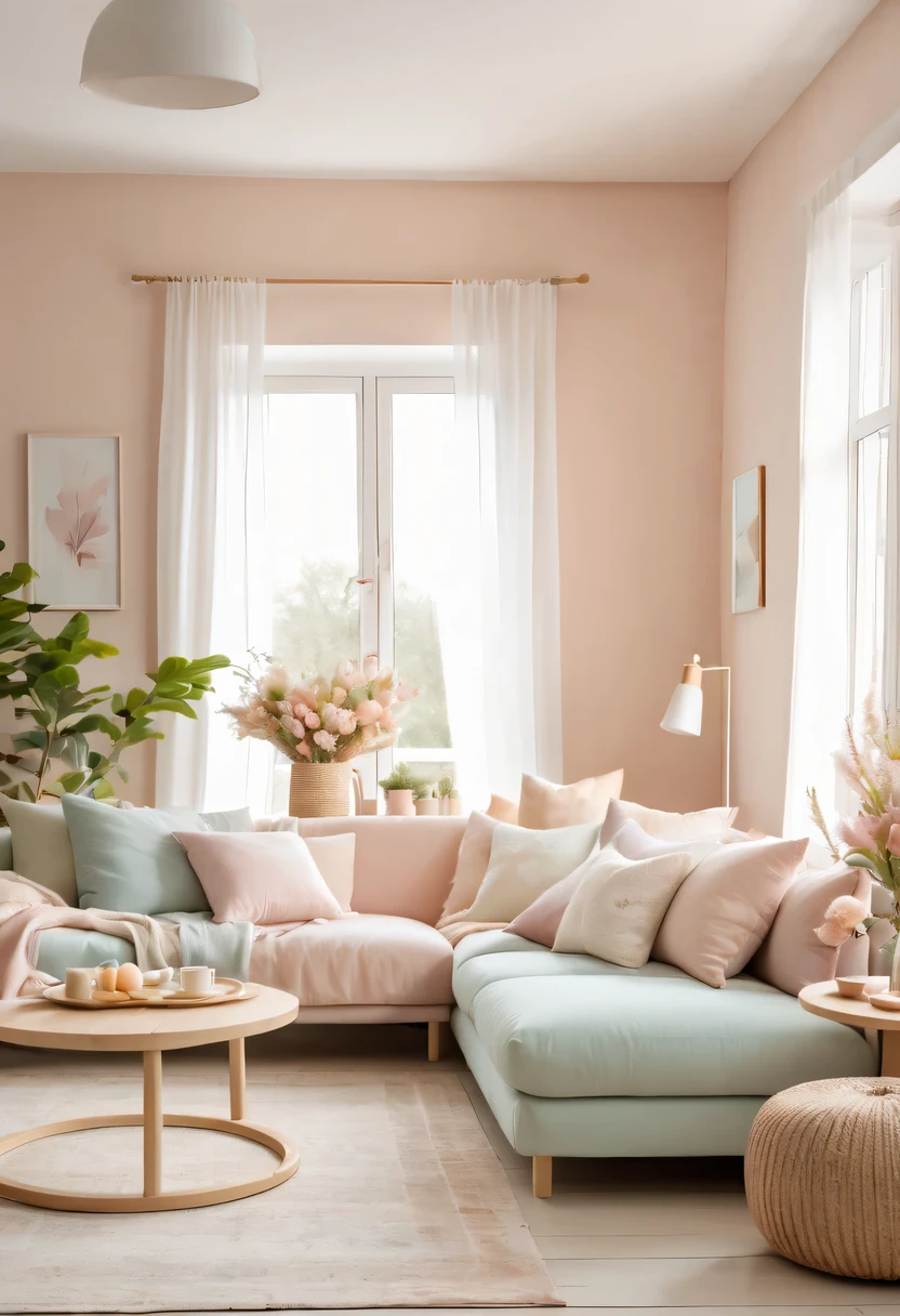 pastel tones，Light style，cozy calm，nature，warm and comfortable，