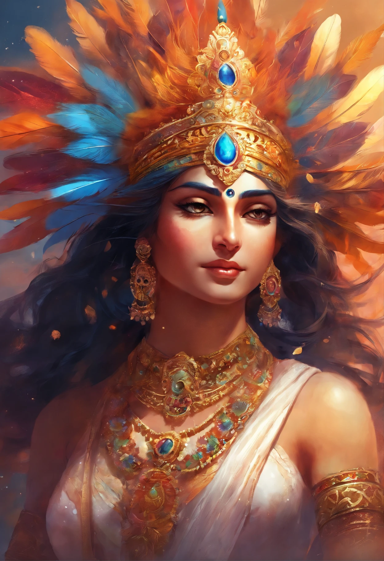 An 8K high-definition portrait(( Indian god Lord Krishna)), pecock feather in crown, fluit, godly glowing light, masterpiece, ultradetail, 8k