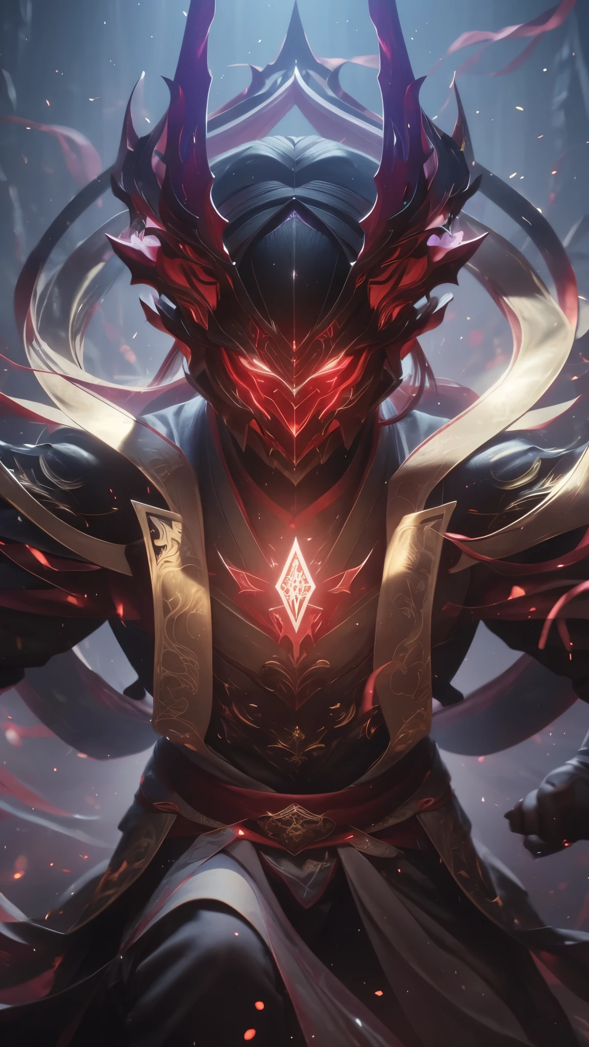 full body, combat posture, sharp eyes, clear facial features, wearing Hanfu, runes around, holographic reality, holographic halo, motion blur, game light effects, edge light, soft light, movie edge light, delicate light,devil face,tangan terlihat,tangan di depan