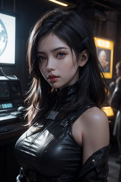 Unity 8k壁纸,((best qualtiy)), ((tmasterpiece)), (the detail:1.4), 3D, A beautiful cyberpunk female image,hdr(HighDynamicRange),Ray traching,NVIDIA RTX,Hyper-Resolution,Unreal 5,Subsurface scattering、PBR Texture、post-proces、Anisotropy Filtering、depth of fields、maximum definition and sharpness、Many-Layer Textures、Albedo e mapas Speculares、Surface coloring、Accurate simulation of light-material interactions、perfectly proportions、rendering by octane、Two-colored light、largeaperture、Low ISO、White balance、the rule of thirds、8K raw data、(Pat the upper body,closeup of face)