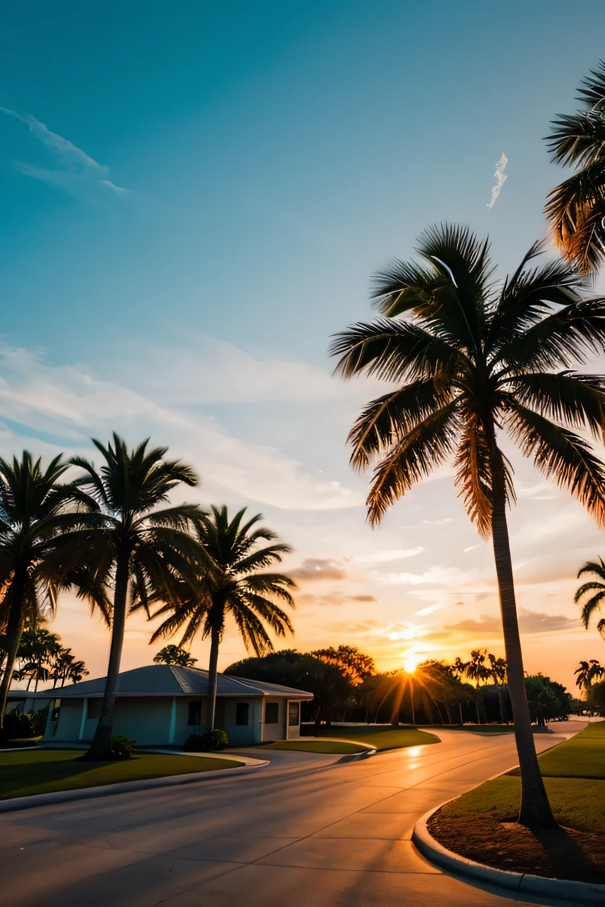 florida, palm trees, sunset