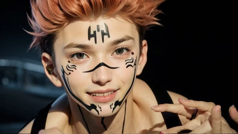 Red hair, red eyes, smile, moon, 20 years old man, naked, Beautiful