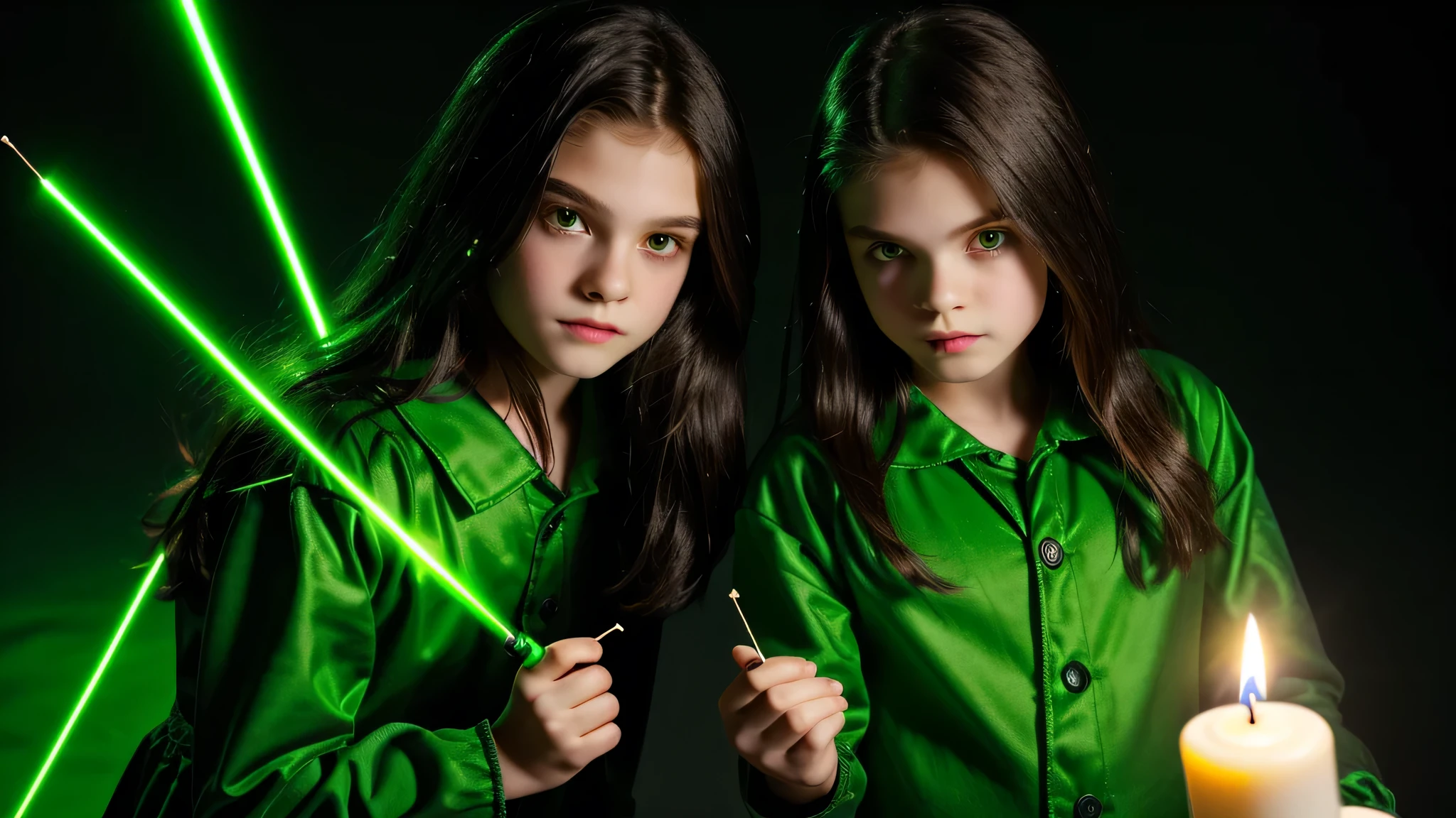 KIDS vampire green clothes. and candles, GREEN LASER LASER.