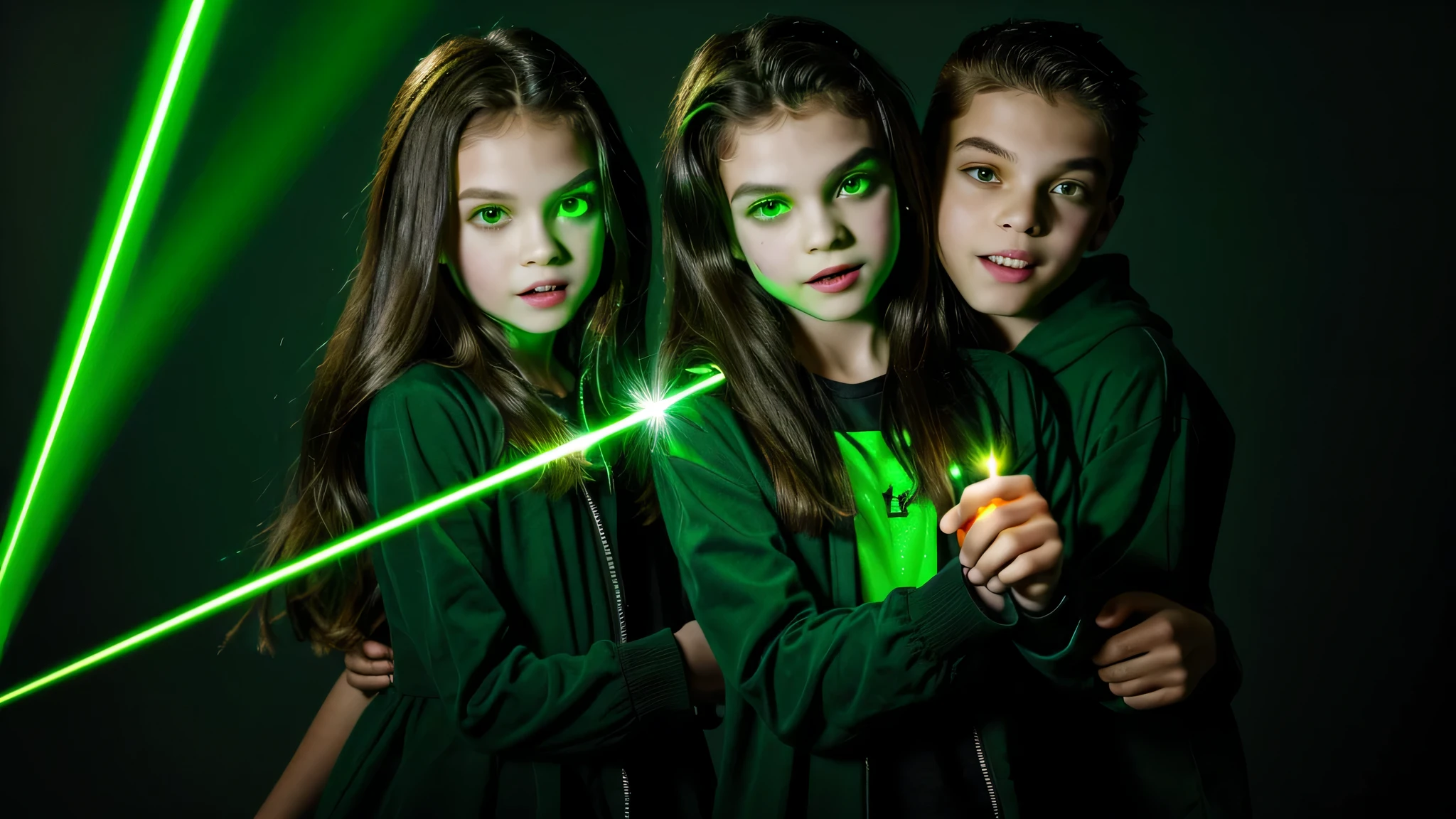 KIDS vampire green clothes. and candles, GREEN LASER LASER.
