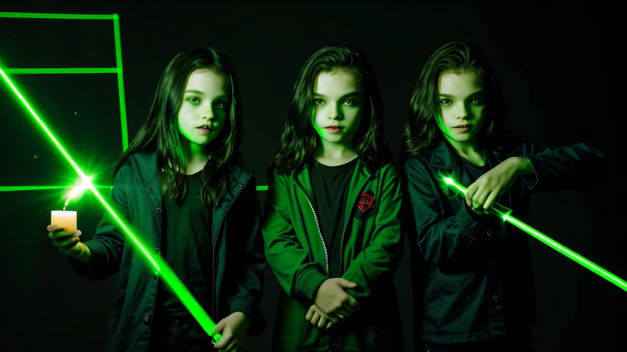 KIDS vampire green clothes. and candles, GREEN LASER LASER.