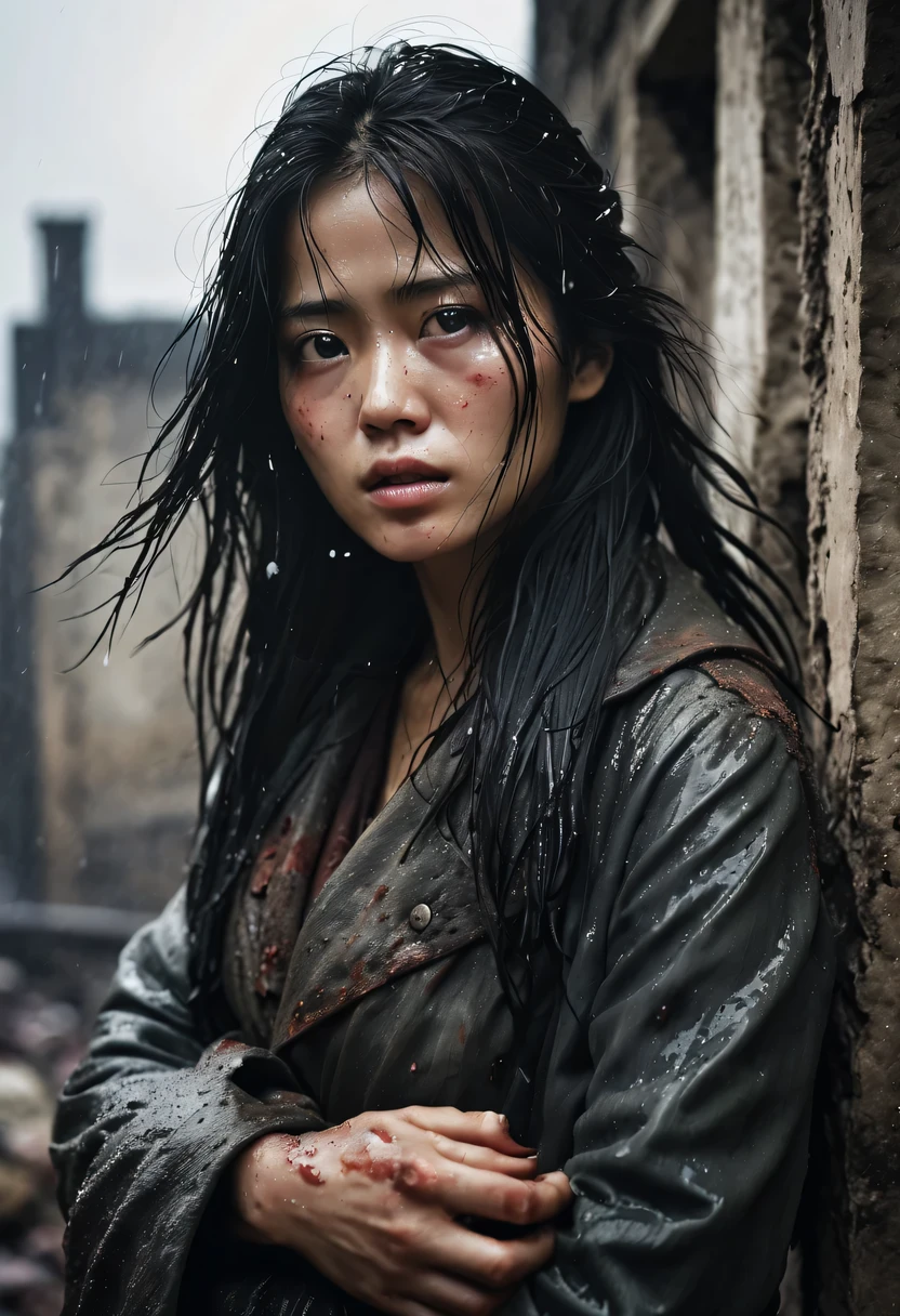 on the ruins of war,A girl stands alone,Let the cold wind and icy rain hit her body。Her eyes are empty and desperate,It seems like I have lost all hope in life。
Surrounded by desolate ruins,The once prosperous city now only remains in ruins。The traces of the flames are still clearly visible,The air smells of burnt fire and destruction.。Distance,Occasionally sporadic gunshots and explosions can be heard,Reminding her of the cruelty and ruthlessness of war。
her rags,Covered in dust and blood。Her black hair was wet from the rain,Close to her cheek,Blocking her sight one by one。Her lips have lost their color,Just endless paleness and trembling。
Her hands are clasped tightly,Knuckles turned white from excessive exertion。her shoulders trembled,not because of the cold,But because of the despair and helplessness in my heart。There are no tears in her eyes,Because all the tears have been drained long ago。
Rain and tears mixed into one,slipped from her cheek,Leave traces of sadness behind。she closed her eyes,Let the cold wind and rain hit her body,As if this could make her forget the pain and despair in her heart。
This ruin is her world,War is everything to her。She feels like an abandoned bird,Can't find a warm nest。The despair in her heart enveloped her like a dark night,So that she can no longer see the bright hope。