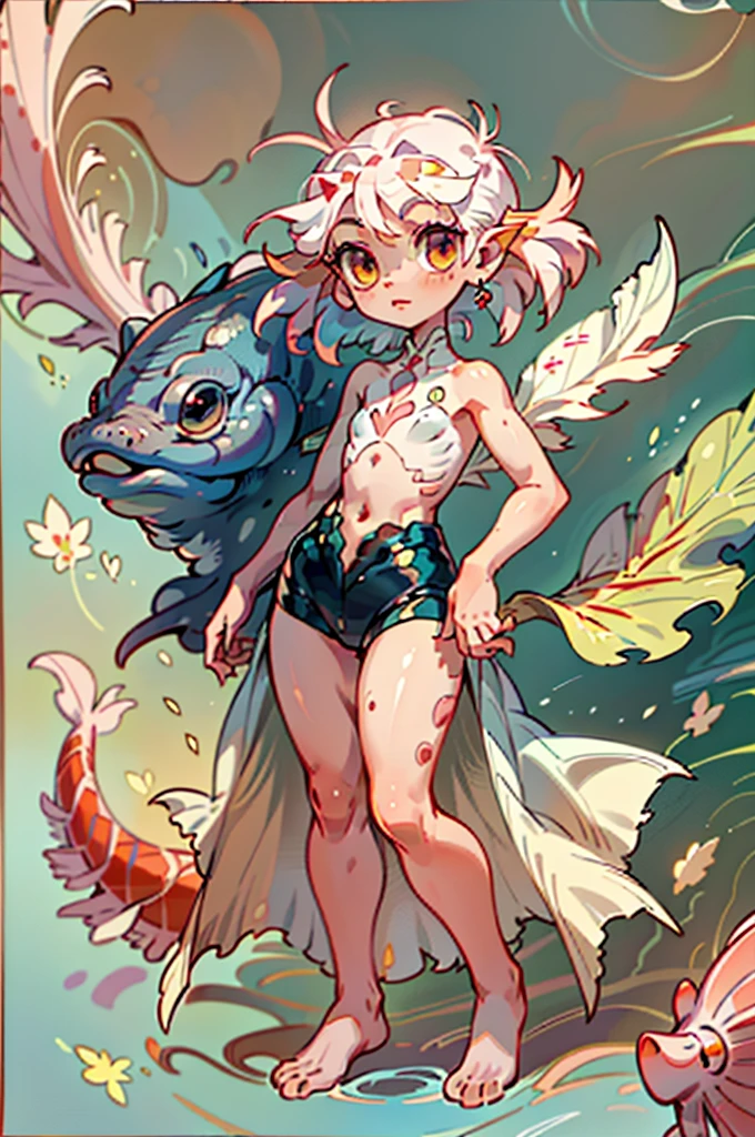 (Very high quality, masterpiece, a portrait of a mixed humanoid female axolotl.) (Full body, small) (wide hips)