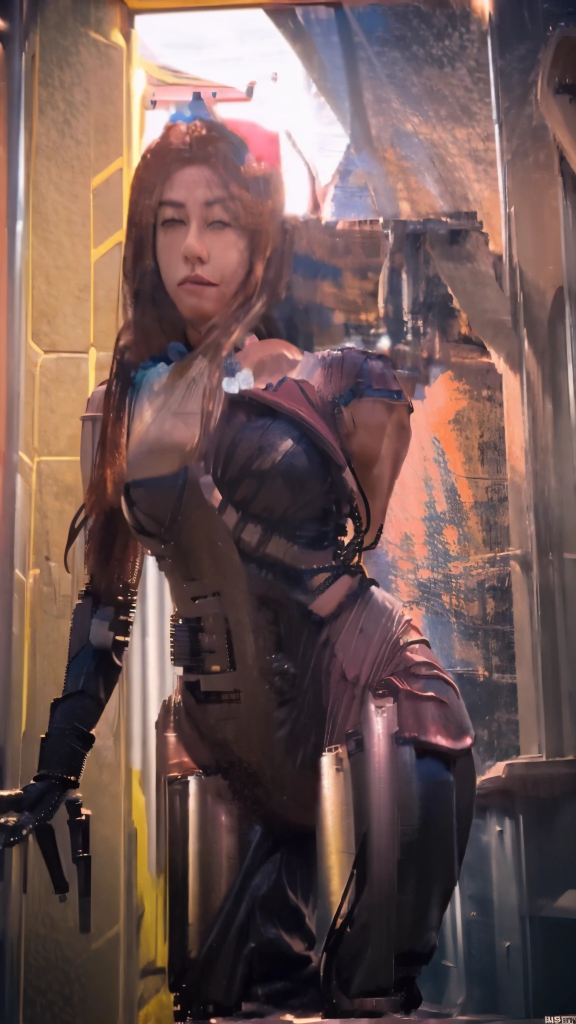 (foto de corpo inteiro:2), (um/Mulher/mechanic:1.8), (seios extremamente grandes:1.8), (all mechanical body:2), (with bionic armor:1.5), branco com engrenagens pretas, (She's inside a spaceship near the window seeing outer space:1.5), (ela tem cabelo liso roxo muito curto:1.2), (olhos azuis:1.2), (gemendo:1.5), (corar:1.5), (is striking sensual poses for the viewer:1.5), estilo anime, anime, 16k, alta qualidade, Pele texturizada, Ultra HD, premiado