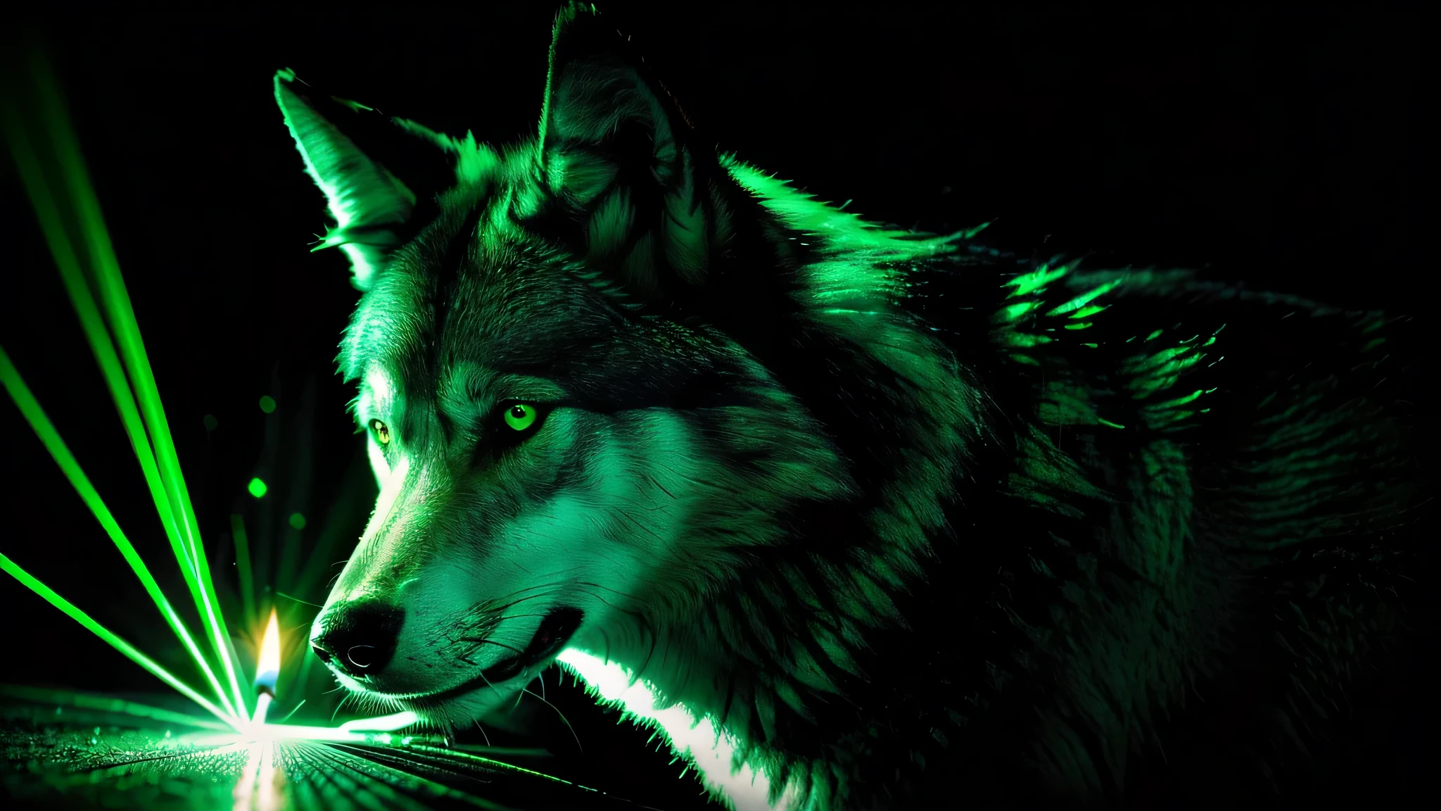 KIDS vampire green clothes. and candles AND WOLF , GREEN LASER 
