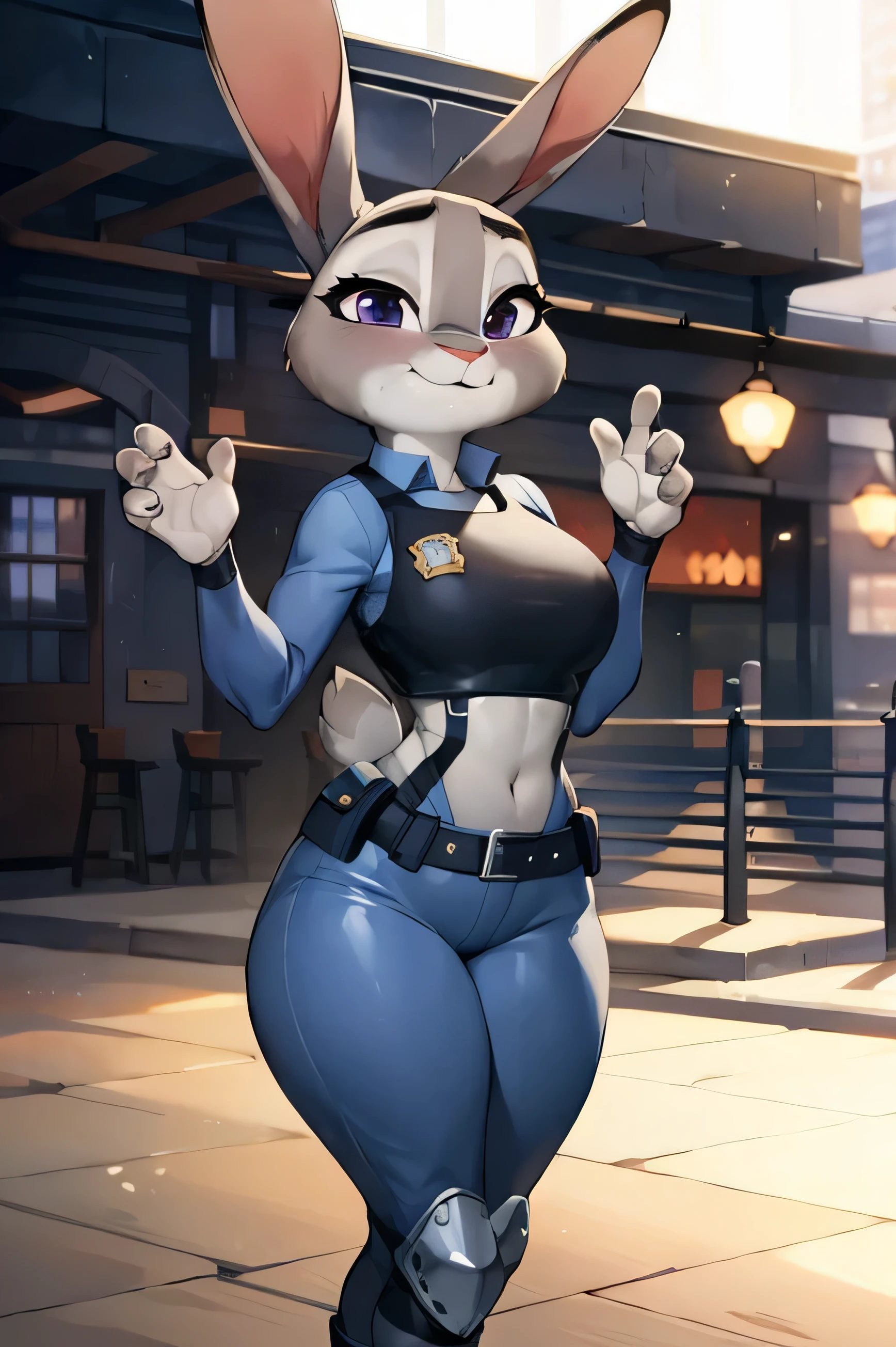 best quality, masterpiece, solo, 1girl, JudyHopps, police uniform,