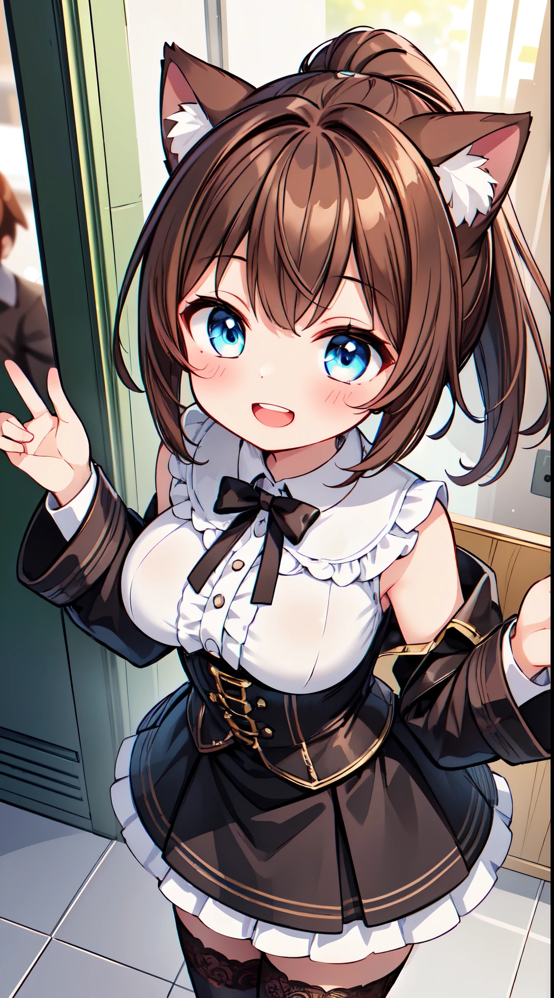 ((Masterpiece)), ((Best Quality)), ((hight resolution)), ((extremely detailed CG unity 8k wallpaper)), Azuki_neko, (striped tail),Masterpiece, NSFW, masterpiece, best quality, girl on top, cowgirl position, No panties, stockings, garter belt, bare breasts, nipples, skirt raised, Smile, blush,mini skirt, skirt up, pleasure, no bra, evening gloves, lifted skirt