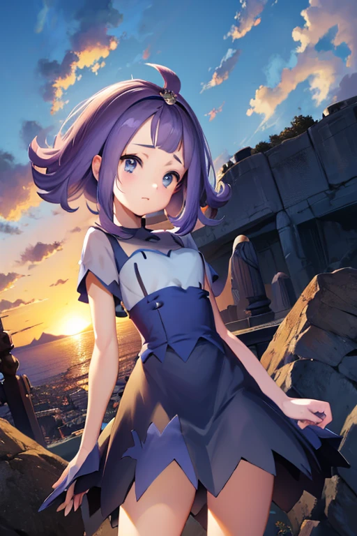 anime girl with purple hair and blue eyes, **** in dress, pokemon anime style, pokemon trainer outfit, detailed fanart, pokemon art style, anime moe artstyle, illustration pokemon, high quality fanart, by Kanbun Master, she has purple hair, official art, anime monster girl, by Puru
