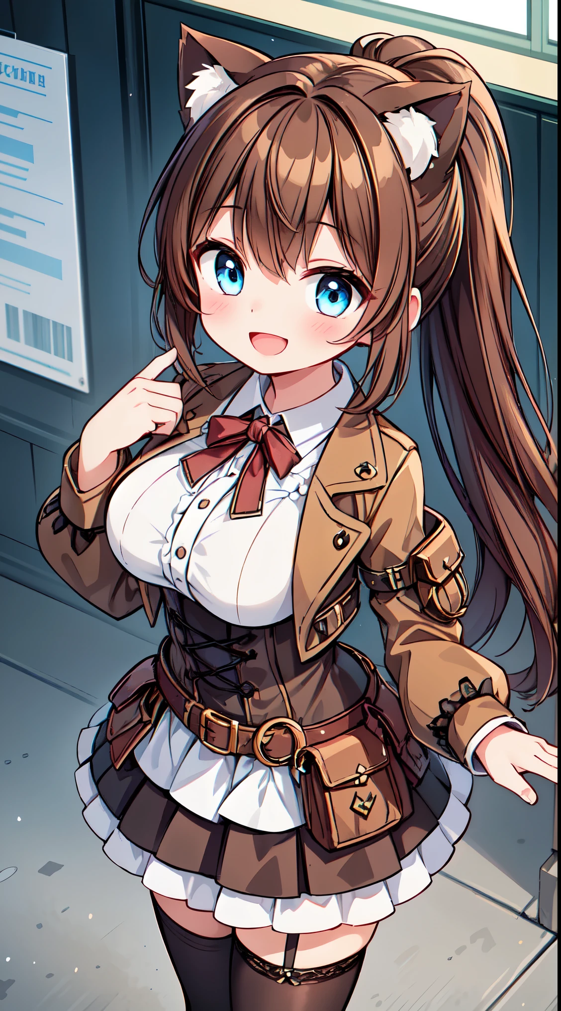 (8k, best quality, masterpiece:1.2),(best quality:1.0), (ultra highres:1.0), watercolor,
BREAK, 1 beautiful girl, (17 years old girl),Solo,(Cute:1.5),(Chibi:0.6),(kawaii:1.5),(Lori:0.5),BREAK,1 beautiful girl, (17 years old girl), Very detailed, colourfull, highest details, BREAK, (Huge breasts: 1. 2), Clear skin, Beautiful skin, Shy skin, 1 beautiful girl, (Brown hair:1.75), (Cat ears, Ponytail, medium-Long hair: 1. 2), (Light blue eyes, long eyelashes, Double eyelids: 1. 2),Solo,gleaming skin, Clear skin, Beautiful skin,(best quality face),(Top quality glowing eyes),(The best smile,:D:1.45), nose blush, sleepy, grin, open mouth,
BREAK, train,station,(a girl), platform, snow, BREAK, (steampunk-inspired motif:1.33), smoky lace, brown corset, (closed collar long-sleeved blouse:1.2) heavy coat with black frills, a volumey pannier under a (long skirt:1.3), lace ruffle socks, top hat, goggles, lace-up boots, leather glove, steampunk-items,
BREAK,wakame,wakame,wakame,(Cowboy Shot,from above:1.4),
BREAK,(Blurry background:1.3),(absurderes, hight resolution, Super Detail Art),cel shading,Clear Color, Lonely optical effect, Beautiful pictures, Bright glow, mystic atmosphere,(Close-up of girl:1.1), Mystical light particle effect,manga influence, clean line drawings,