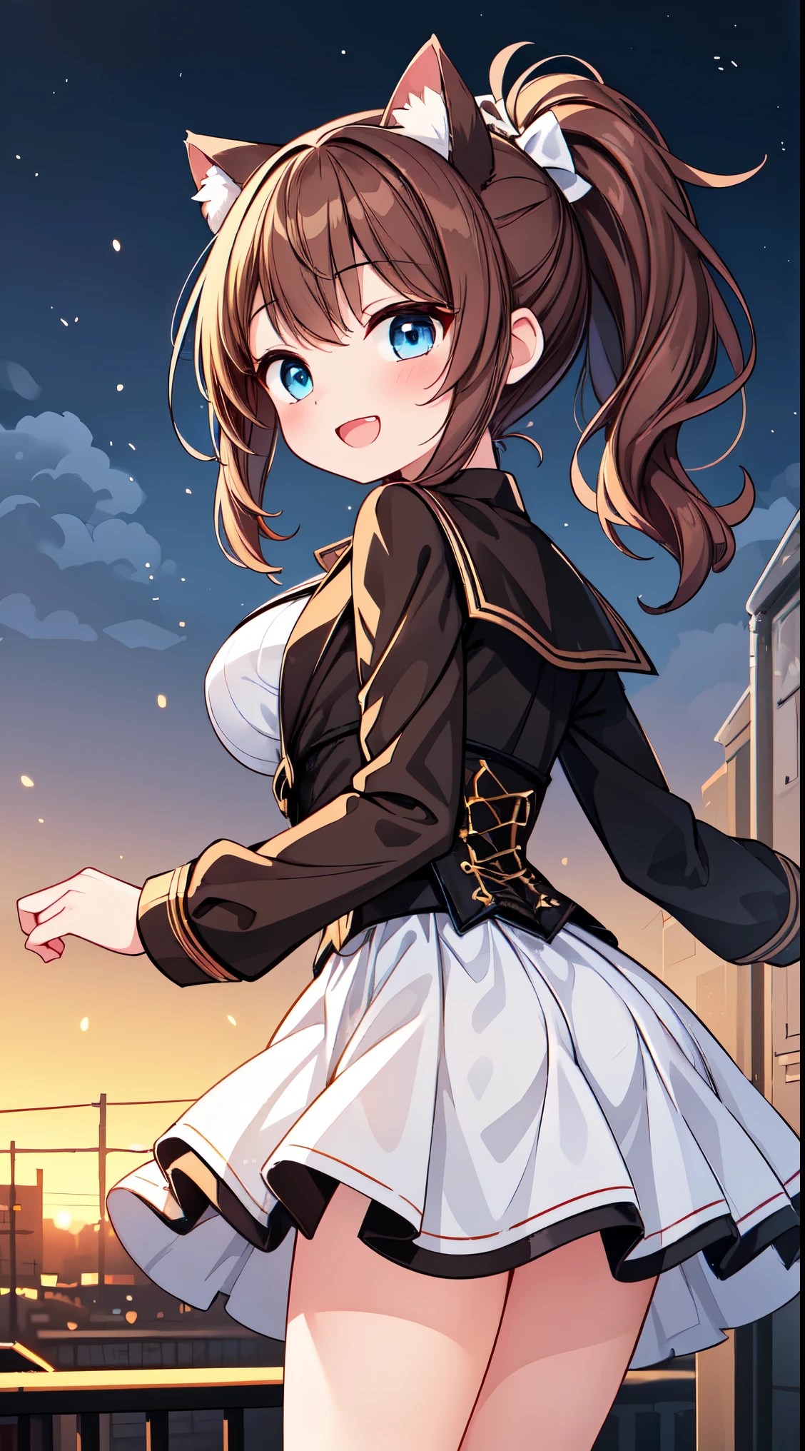 (8k, best quality, masterpiece:1.2),(best quality:1.0), (ultra highres:1.0), watercolor,
BREAK, 1 beautiful girl, (17 years old girl),Solo,(Cute:1.5),(Chibi:0.6),(kawaii:1.5),(Lori:0.5),BREAK,1 beautiful girl, (17 years old girl), Very detailed, colourfull, highest details, BREAK, (Huge breasts: 1. 2), Clear skin, Beautiful skin, Shy skin, 1 beautiful girl, (Brown hair:1.75), (Cat ears, Ponytail, medium-Long hair: 1. 2), (Light blue eyes, long eyelashes, Double eyelids: 1. 2),Solo,gleaming skin, Clear skin, Beautiful skin,(best quality face),(Top quality glowing eyes),(The best smile,:D:1.45), nose blush, sleepy, grin, open mouth,
BREAK, train,station,(a girl), platform, snow, BREAK, (steampunk-inspired motif:1.33), smoky lace, brown corset, (closed collar long-sleeved blouse:1.2) heavy coat with black frills, a volumey pannier under a (long skirt:1.3), lace ruffle socks, top hat, goggles, lace-up boots, leather glove, steampunk-items,
BREAK,wakame,wakame,wakame,(Cowboy Shot,from behind1.4),
BREAK,(Blurry background:1.3),(absurderes, hight resolution, Super Detail Art),cel shading,Clear Color, Lonely optical effect, Beautiful pictures, Bright glow, mystic atmosphere,(Close-up of girl:1.1), Mystical light particle effect,manga influence, clean line drawings,