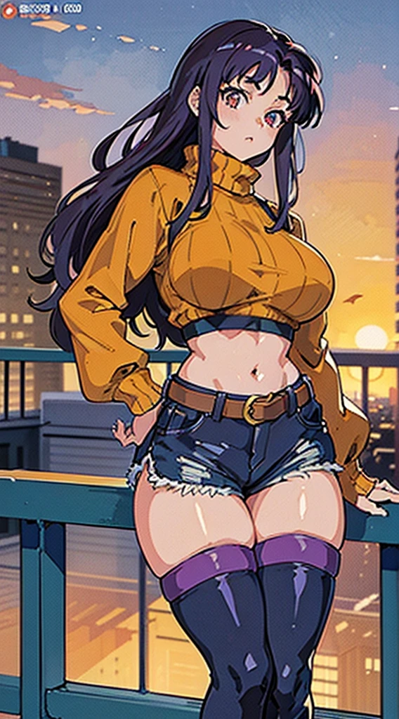 Composition viewed from below blue sky cumulonimbus Sun light masterpiece Anime Style Delicate painting 4K 90's giant Multiple Girls crowd ((Black Hair)) Metropolis crowd Crowd of people ((A girl in a giant leotard standing in the valley of a skyscraper city)) Metropolis Tokyo Akihabara Electric Town Big Breasts White striped leotard Sweating profusely Splash sneakers White socks watch Black Hair smile female giant giant girl Whole body Crowd Unreal Engine,cleavage ,a drawing of a , earrings, long hair,Cute picture Beauty Analog style whole body sneakers