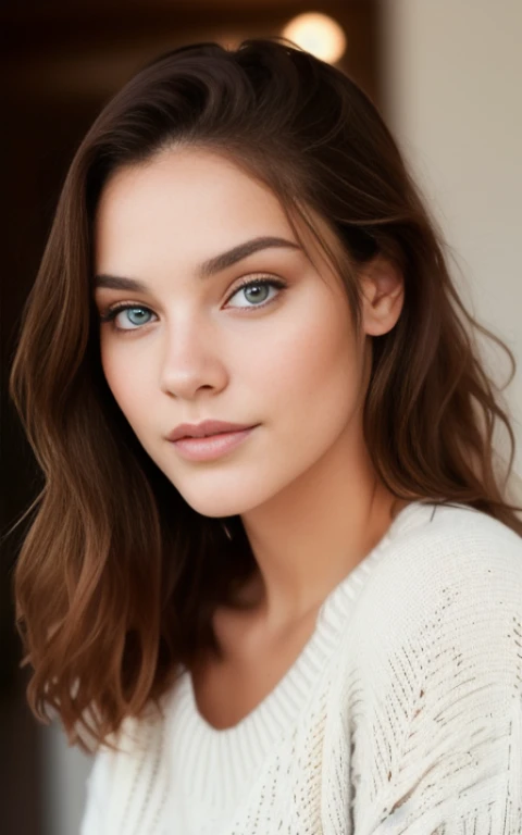 A close-up of a woman in a sweater posing for a photo, Retrato de Sophie Mudd, Portrait of Barbara Palvin, hermosa cara atractiva, cara hermosa y piel perfecta, hermosa modelo femenina, hermosos rasgos faciales finos, foto de una mujer hermosa, retrato de una bella modelo, rostro y ojos perfectos, cara hermosa y atractiva, impresionante primer plano