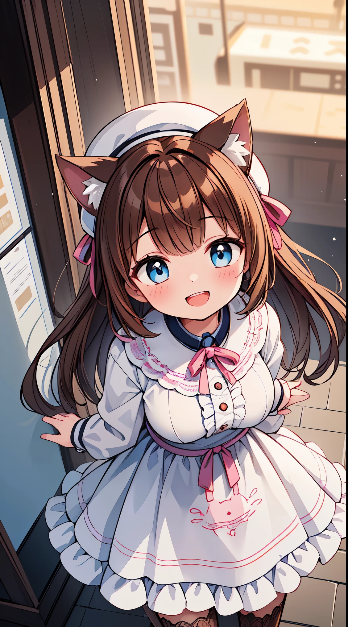 (8k, best quality, masterpiece:1.2),(best quality:1.0), (ultra highres:1.0), watercolor,


BREAK, 1 beautiful girl, (17 years old girl),Solo,(Cute:1.5),(Chibi:0.6),(kawaii:1.5),(Lori:0.5),BREAK,1 beautiful girl, (17 years old girl), Very detailed, colourfull, highest details, BREAK, (Huge breasts: 1. 2), Clear skin, Beautiful skin, Shy skin, 1 beautiful girl, (Brown hair:1.75), (Cat ears, Ponytail, medium-Long hair: 1. 2), (Light blue eyes, long eyelashes, Double eyelids: 1. 2),Solo,gleaming skin, Clear skin, Beautiful skin,(best quality face),(Top quality glowing eyes),(The best smile,:D:1.45), nose blush, sleepy, grin, open mouth,
BREAK, train,station,(a girl), platform, snow, BREAK, (dessert motif inspired:1.2), white lace, (closed collar long-sleeved blouse:1.2) with frilled and ribbon, a volumey pannier under a (dessert-pattern long dress:1.6) with (lots of layered frills:1.2) and ribbons, (lace ruffle socks:1.2), dessert-themed accessories, hat, platform shoes,


BREAK,wakame,wakame,wakame,(Cowboy Shot,from above:1.4), 


BREAK,(Blurry background:1.3),(absurderes, hight resolution, Super Detail Art),cel shading,Clear Color, Lonely optical effect, Beautiful pictures, Bright glow, mystic atmosphere,(Close-up of girl:1.1), Mystical light particle effect,manga influence, clean line drawings, 